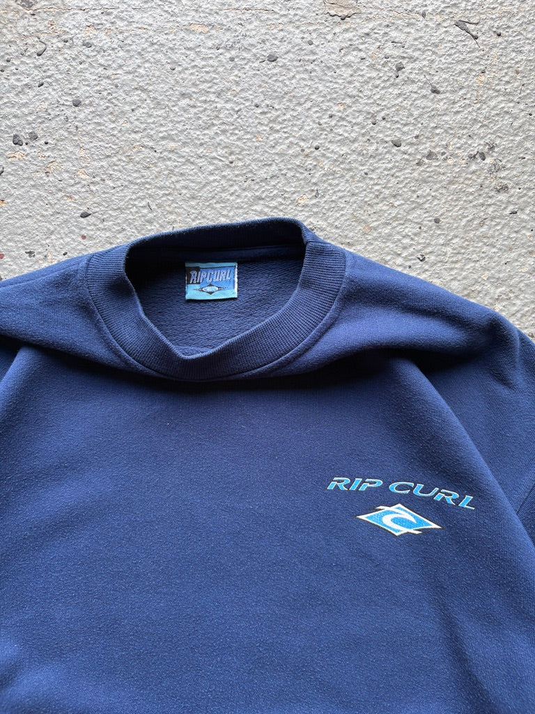2000s Rip Curl Navy Sweatshirt Logo Graphic Front/Back