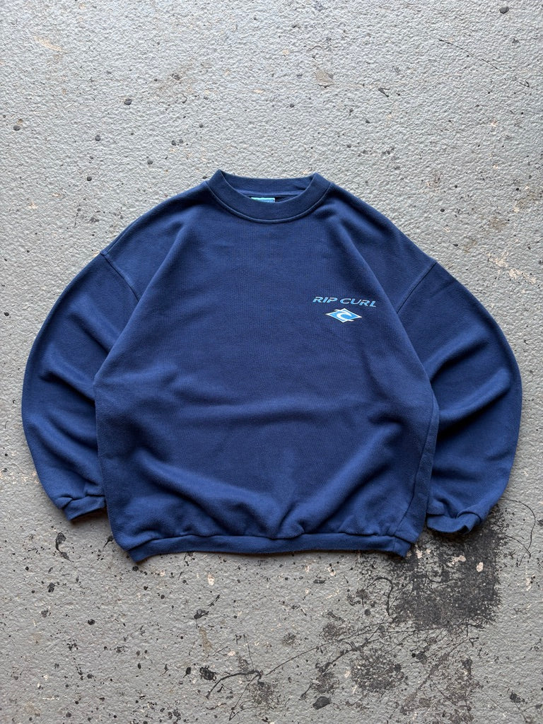 2000s Rip Curl Navy Sweatshirt Logo Graphic Front/Back