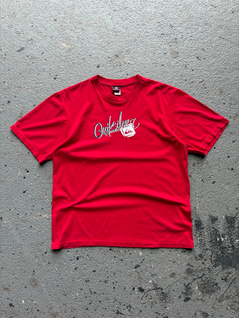 2000s Quiksilver Boxy Red Spell Out Tee White