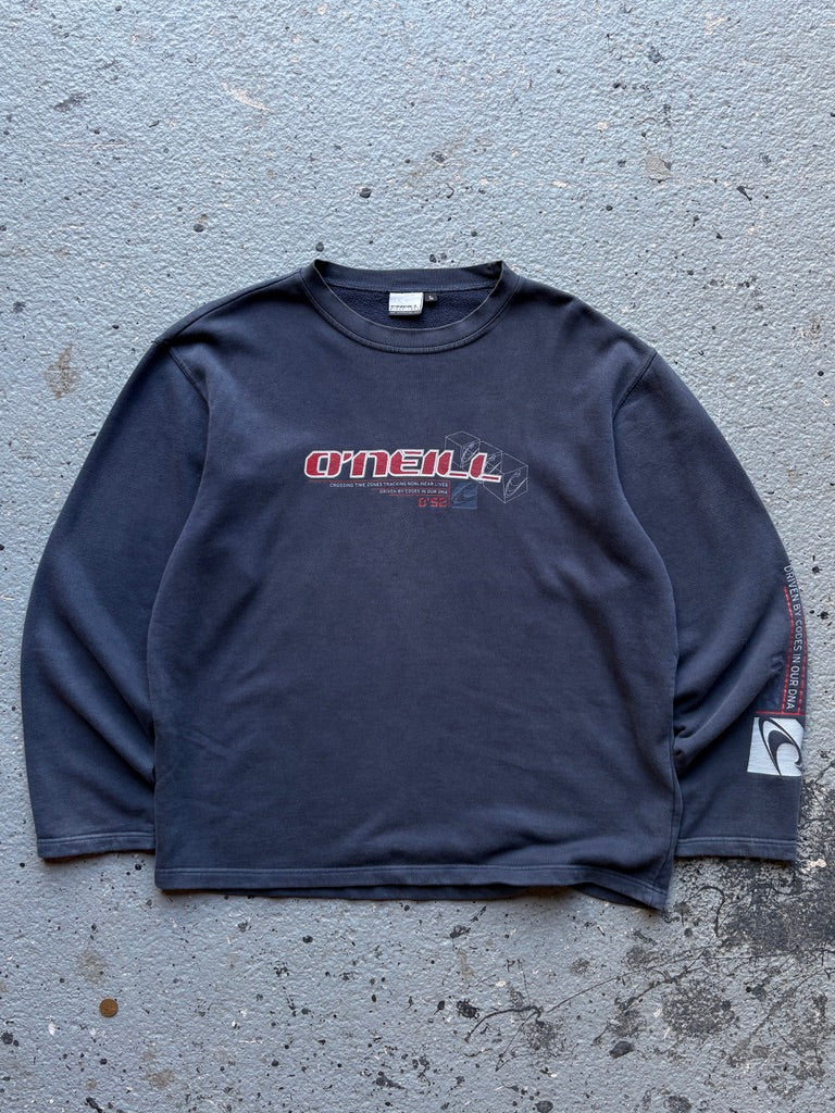 2000s O'Neill Sweatshirt Navy/Red Spell Out Arm Sleeve