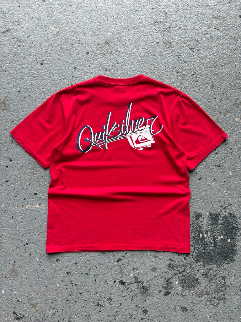 2000s Quiksilver Boxy Red Spell Out Tee White