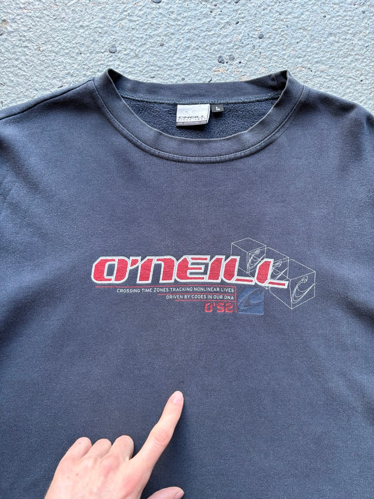 2000s O'Neill Sweatshirt Navy/Red Spell Out Arm Sleeve