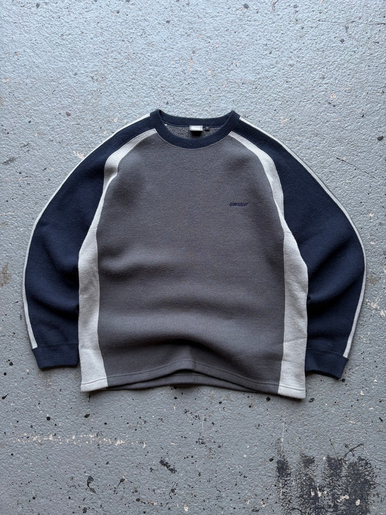 2000s Quiksilver Heavy Knit Crewneck Sweatshirt Navy/Grey/White