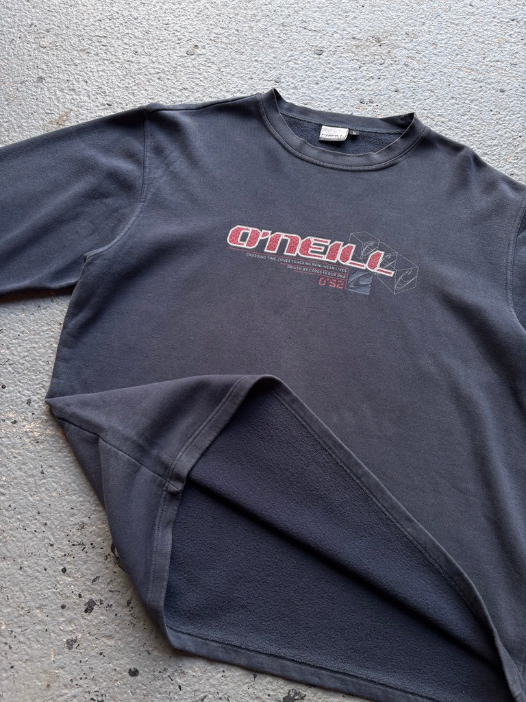 2000s O'Neill Sweatshirt Navy/Red Spell Out Arm Sleeve