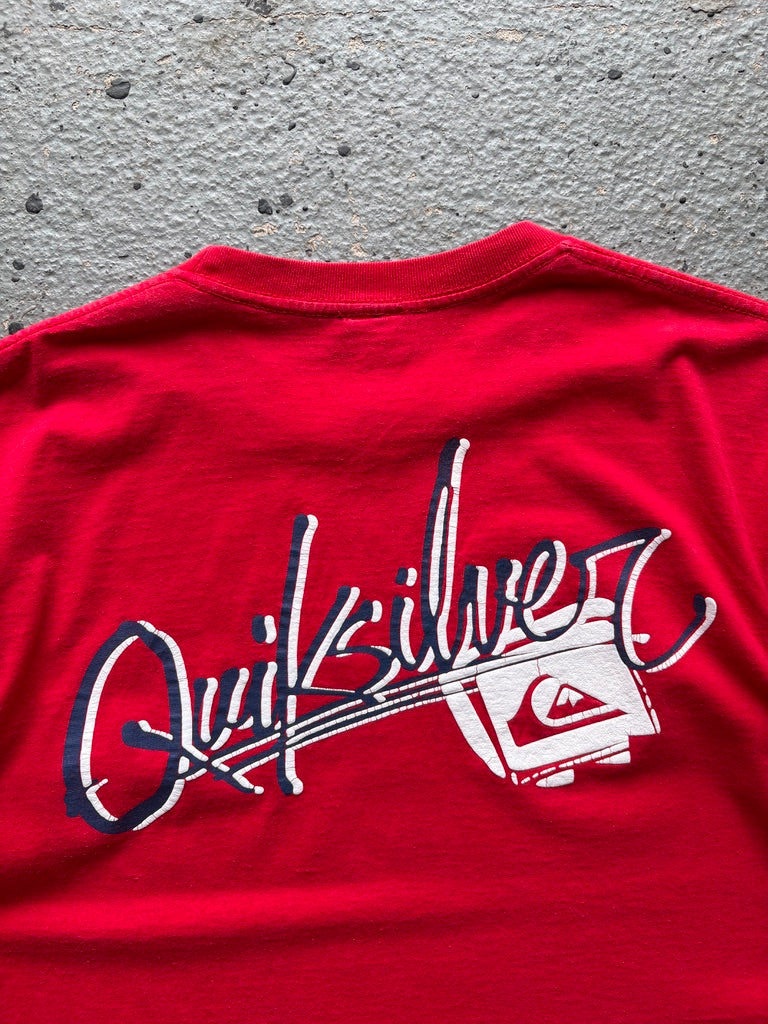 2000s Quiksilver Boxy Red Spell Out Tee White