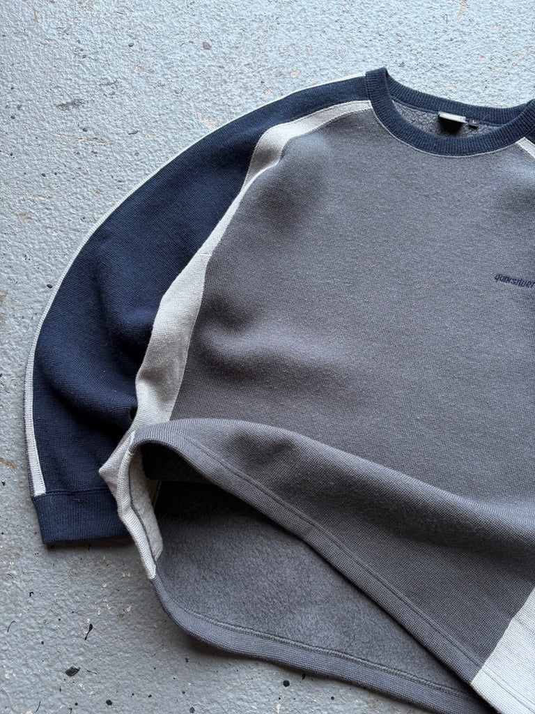 2000s Quiksilver Heavy Knit Crewneck Sweatshirt Navy/Grey/White