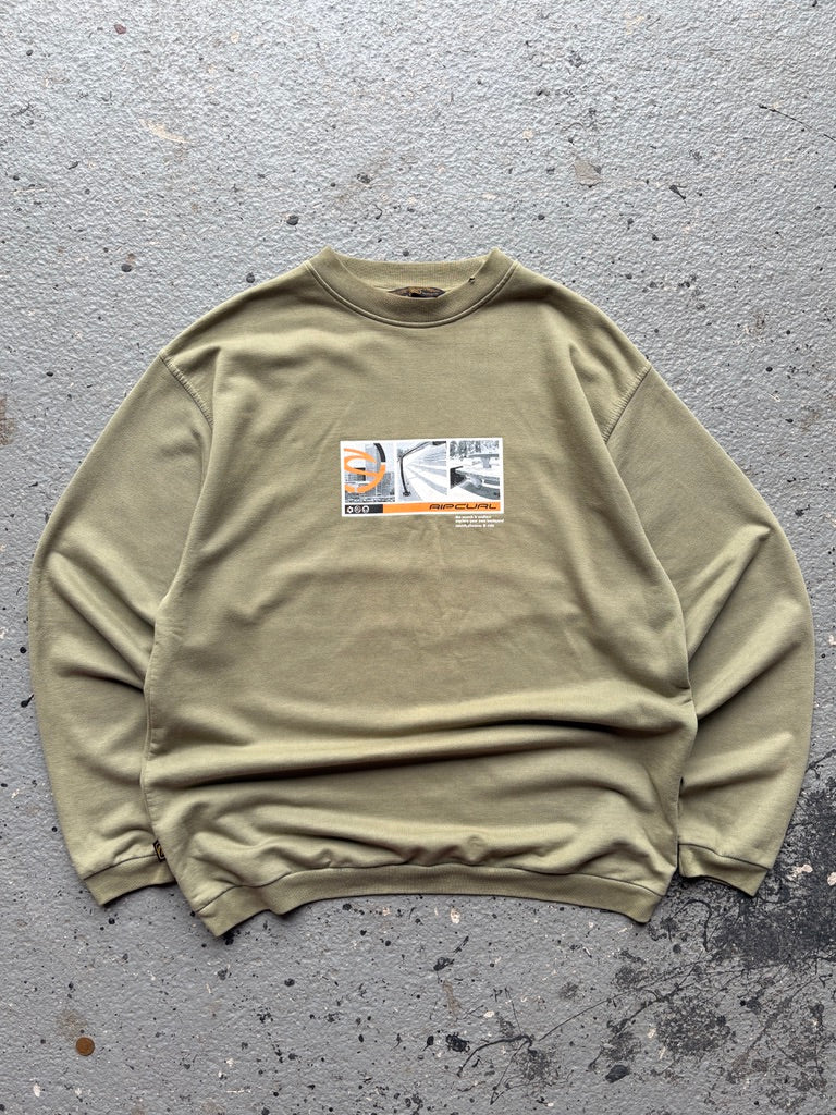 2000s Rip Curl Graphic Square Khaki Sweatshirt Crewneck