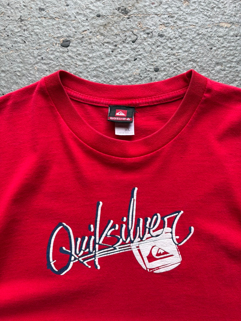 2000s Quiksilver Boxy Red Spell Out Tee White