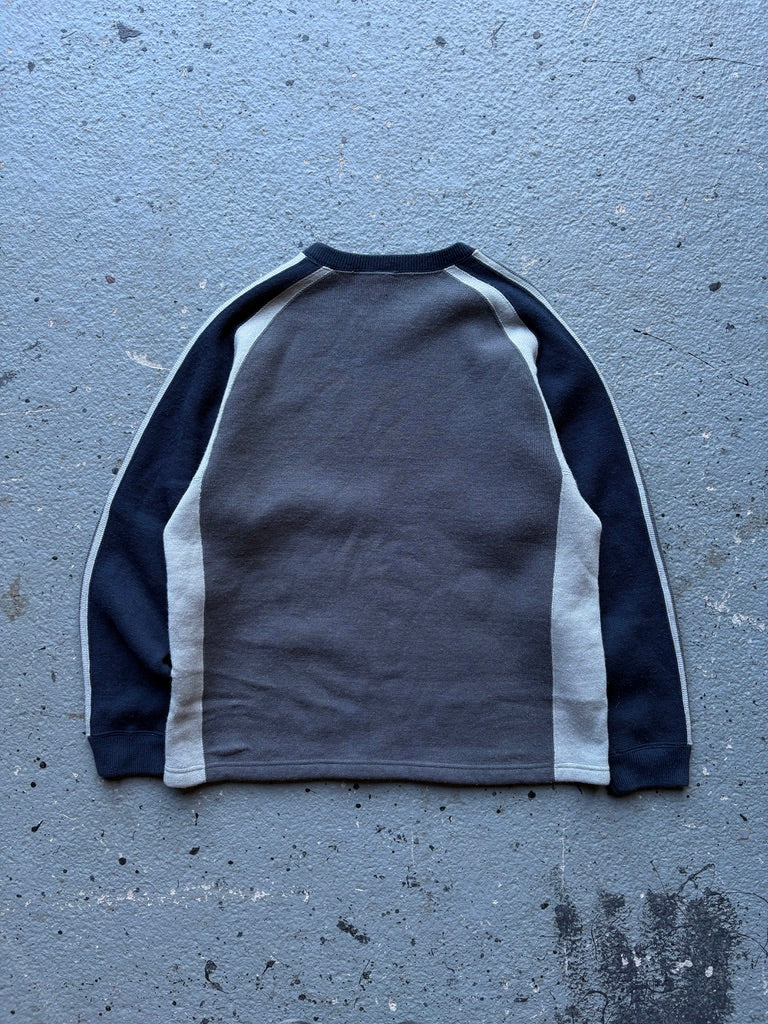 2000s Quiksilver Heavy Knit Crewneck Sweatshirt Navy/Grey/White