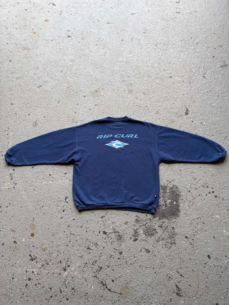 2000s Rip Curl Navy Sweatshirt Logo Graphic Front/Back