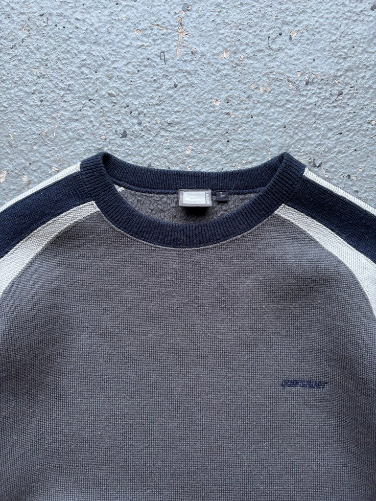 2000s Quiksilver Heavy Knit Crewneck Sweatshirt Navy/Grey/White