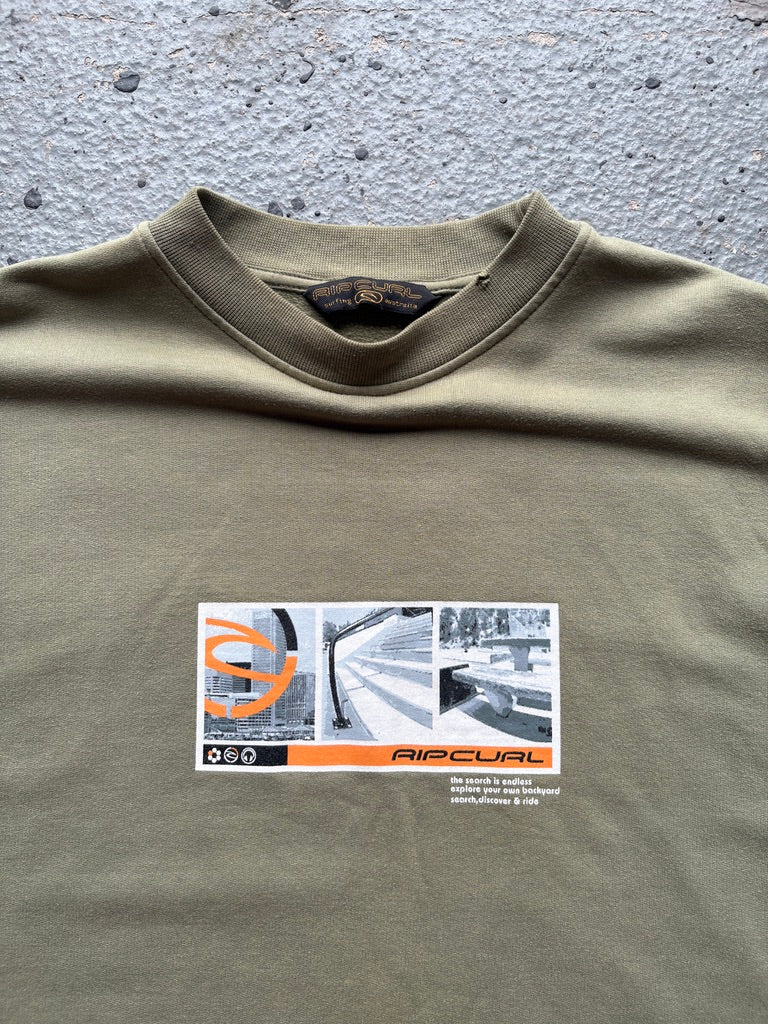2000s Rip Curl Graphic Square Khaki Sweatshirt Crewneck
