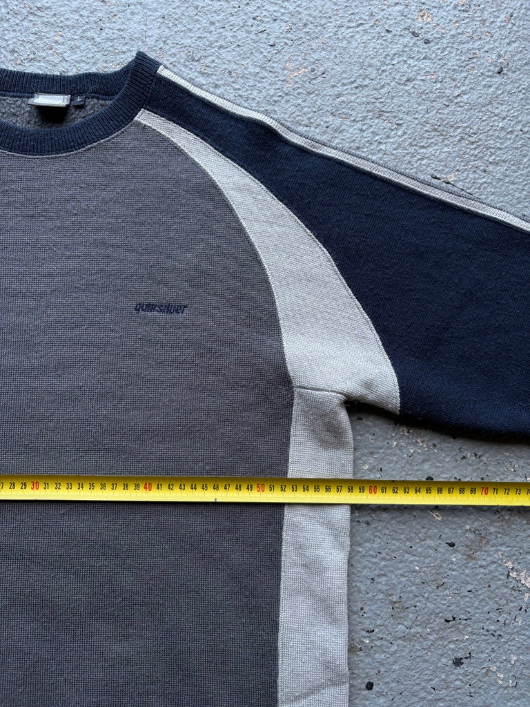 2000s Quiksilver Heavy Knit Crewneck Sweatshirt Navy/Grey/White