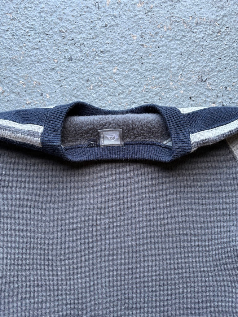 2000s Quiksilver Heavy Knit Crewneck Sweatshirt Navy/Grey/White