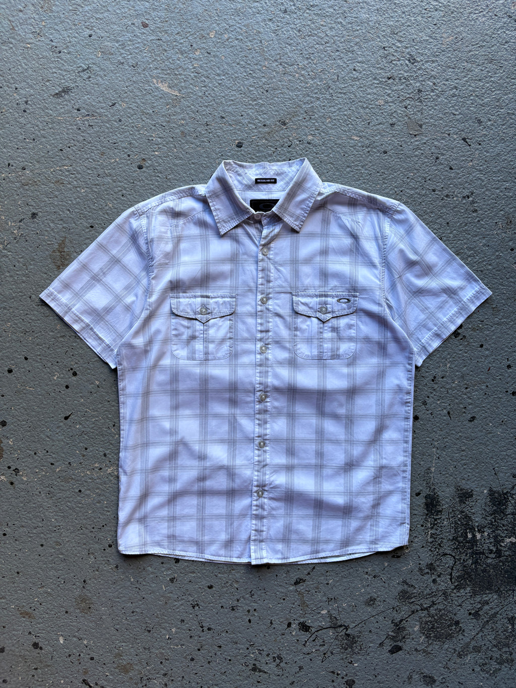 2000s Oakley Checkered Shirt White / Grey Pocket Square