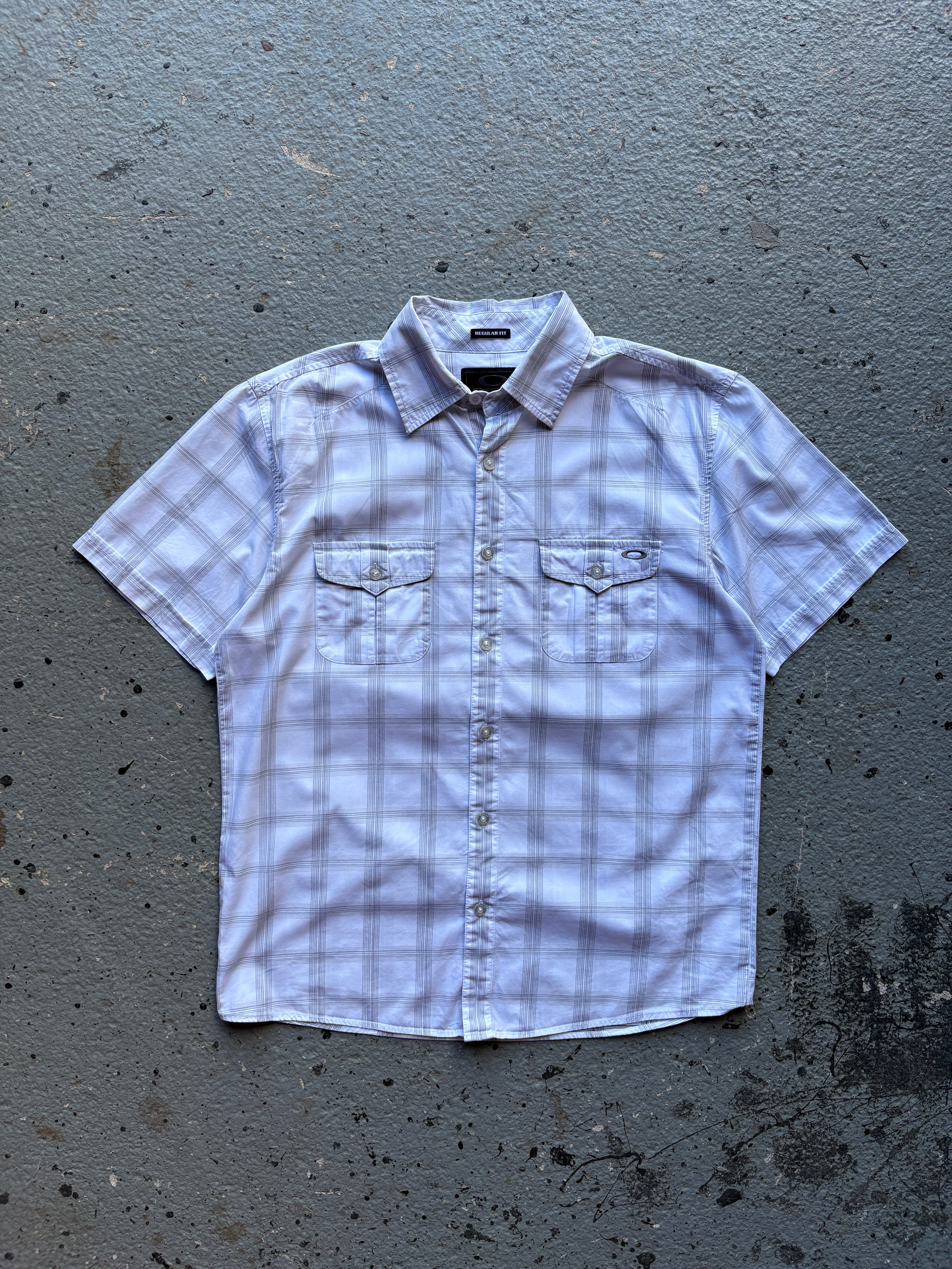 2000s Oakley Checkered Shirt White / Grey Pocket Square