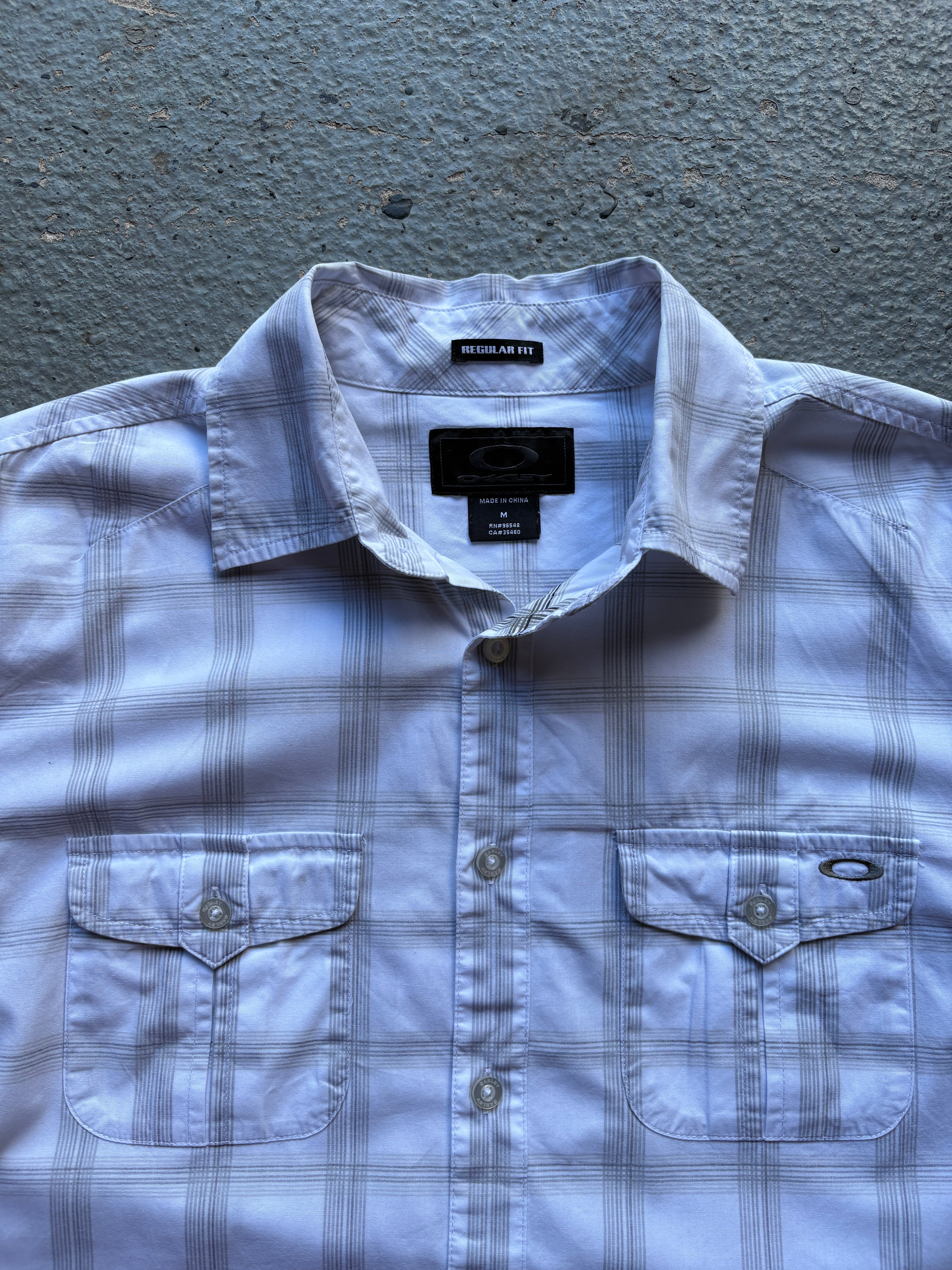 2000s Oakley Checkered Shirt White / Grey Pocket Square