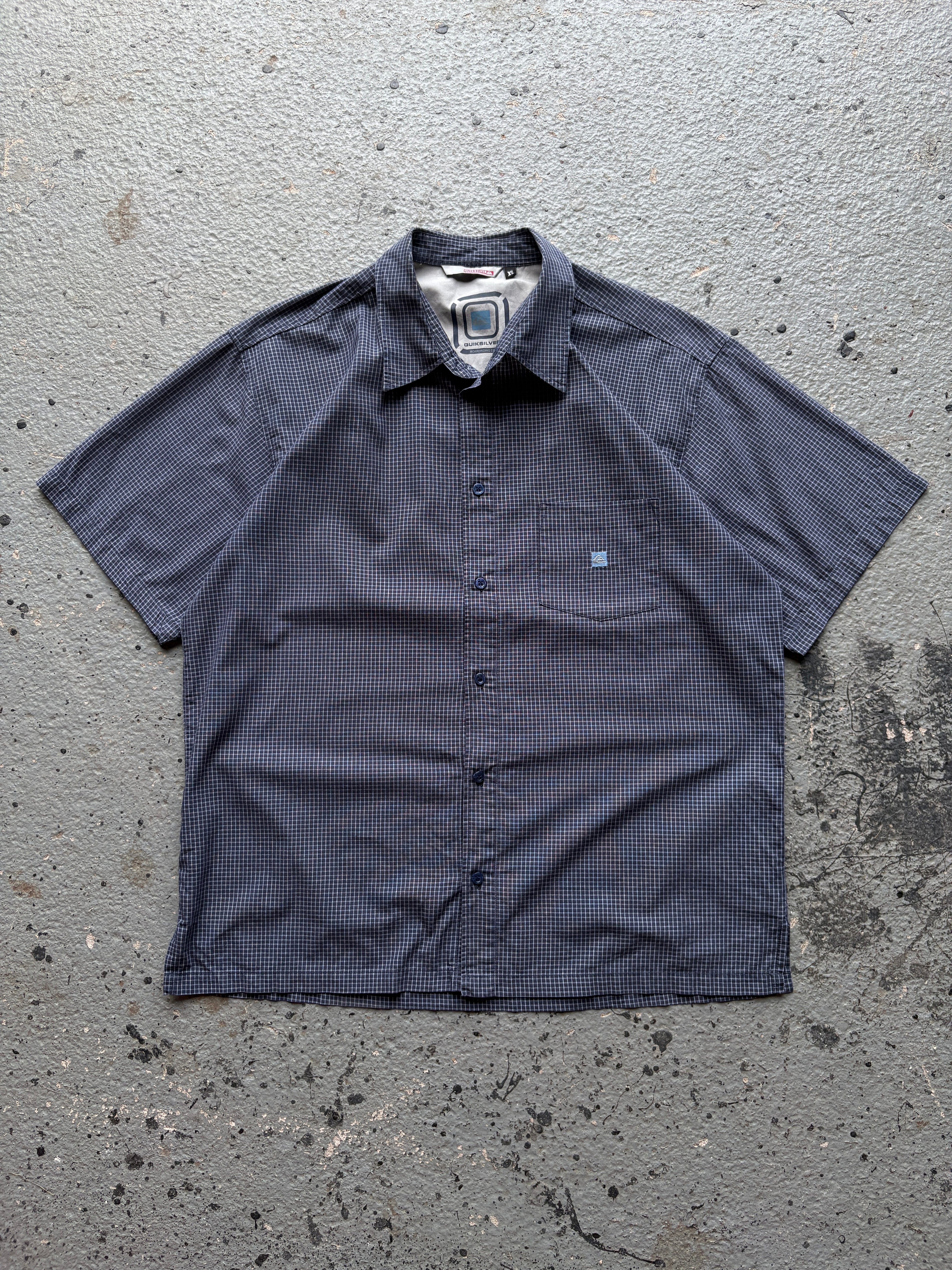 2000s Navy Pocket Square Checkered Shirt Navy / Light Blue
