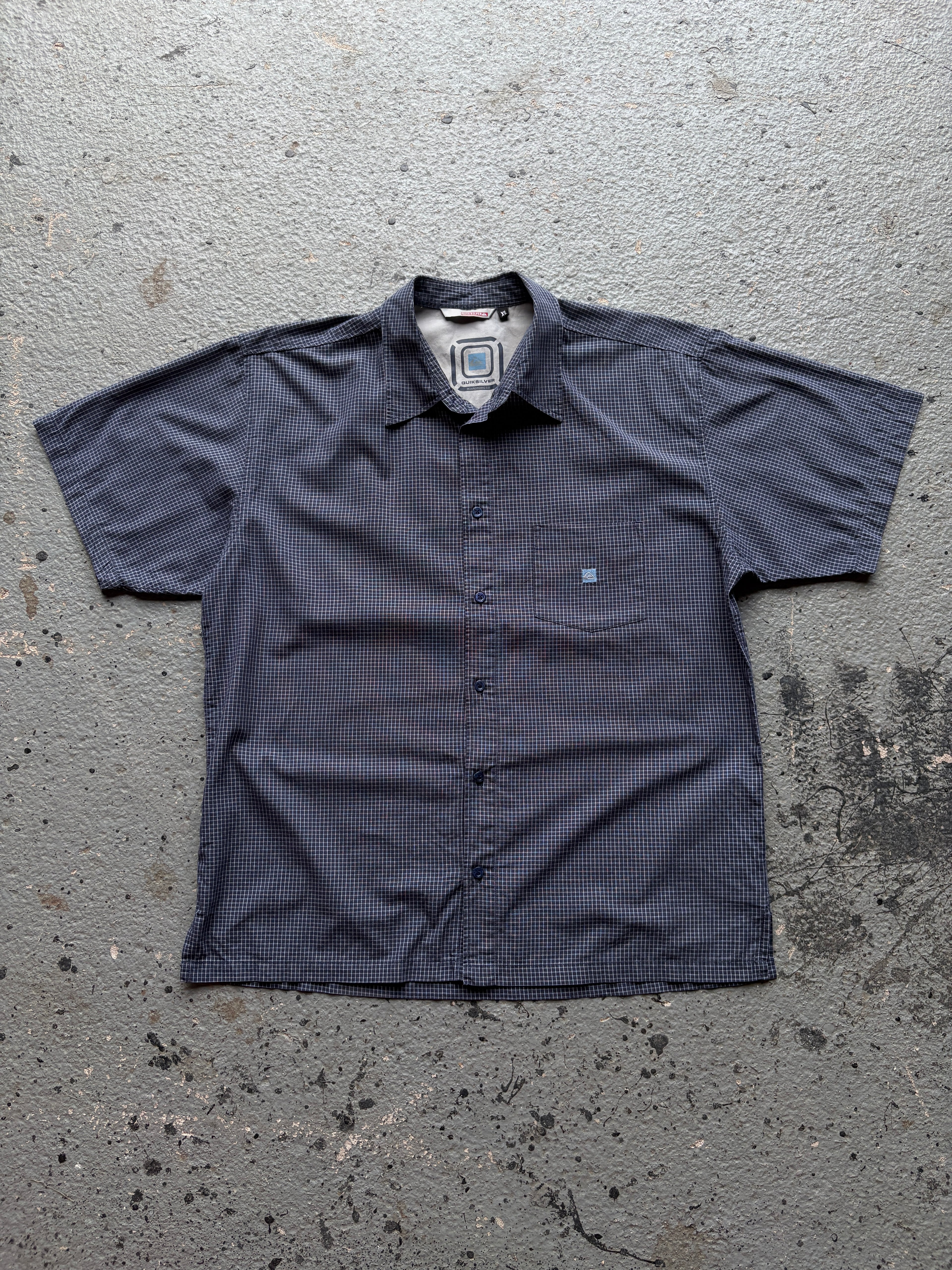 2000s Navy Pocket Square Checkered Shirt Navy / Light Blue