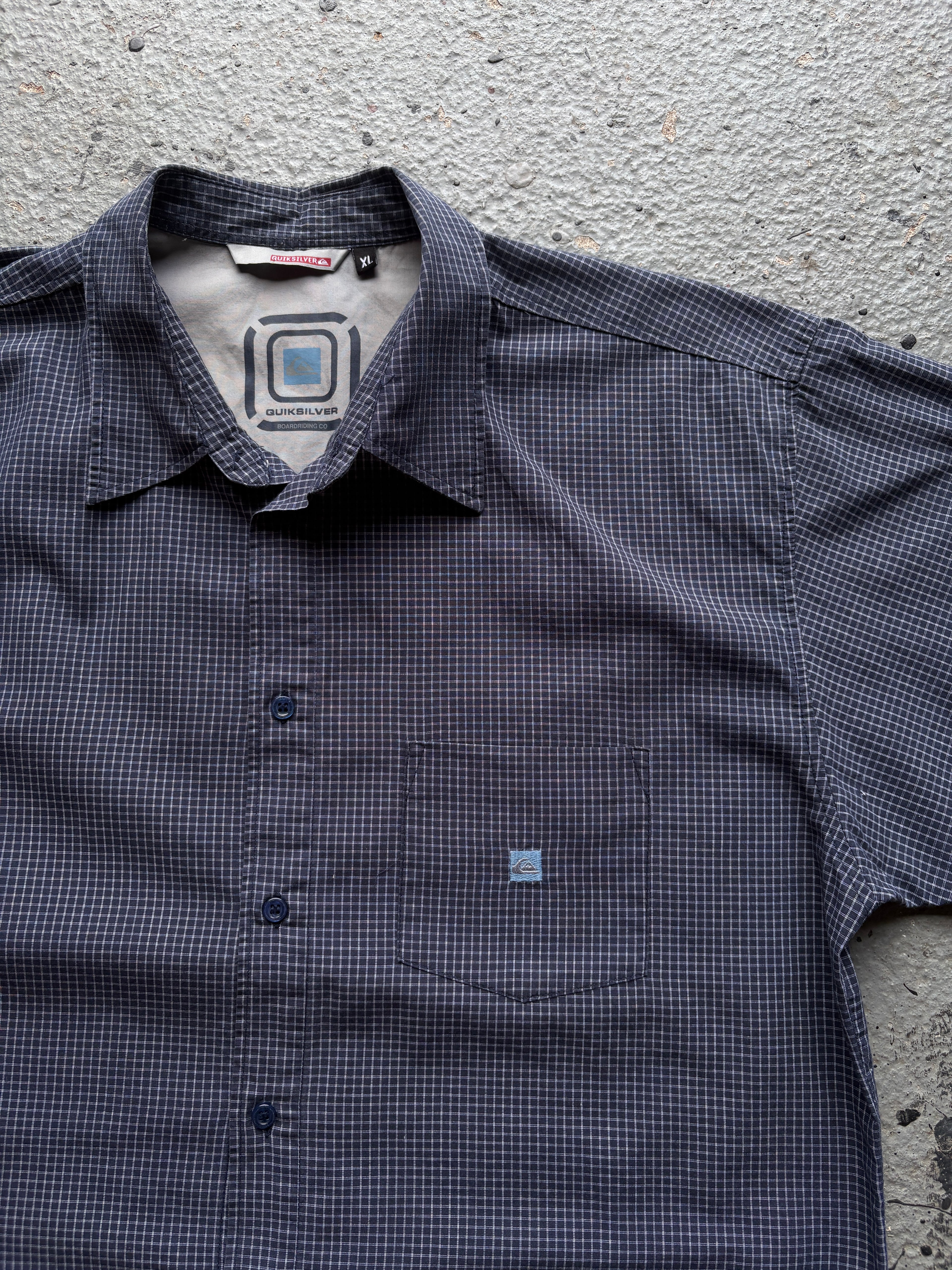 2000s Navy Pocket Square Checkered Shirt Navy / Light Blue