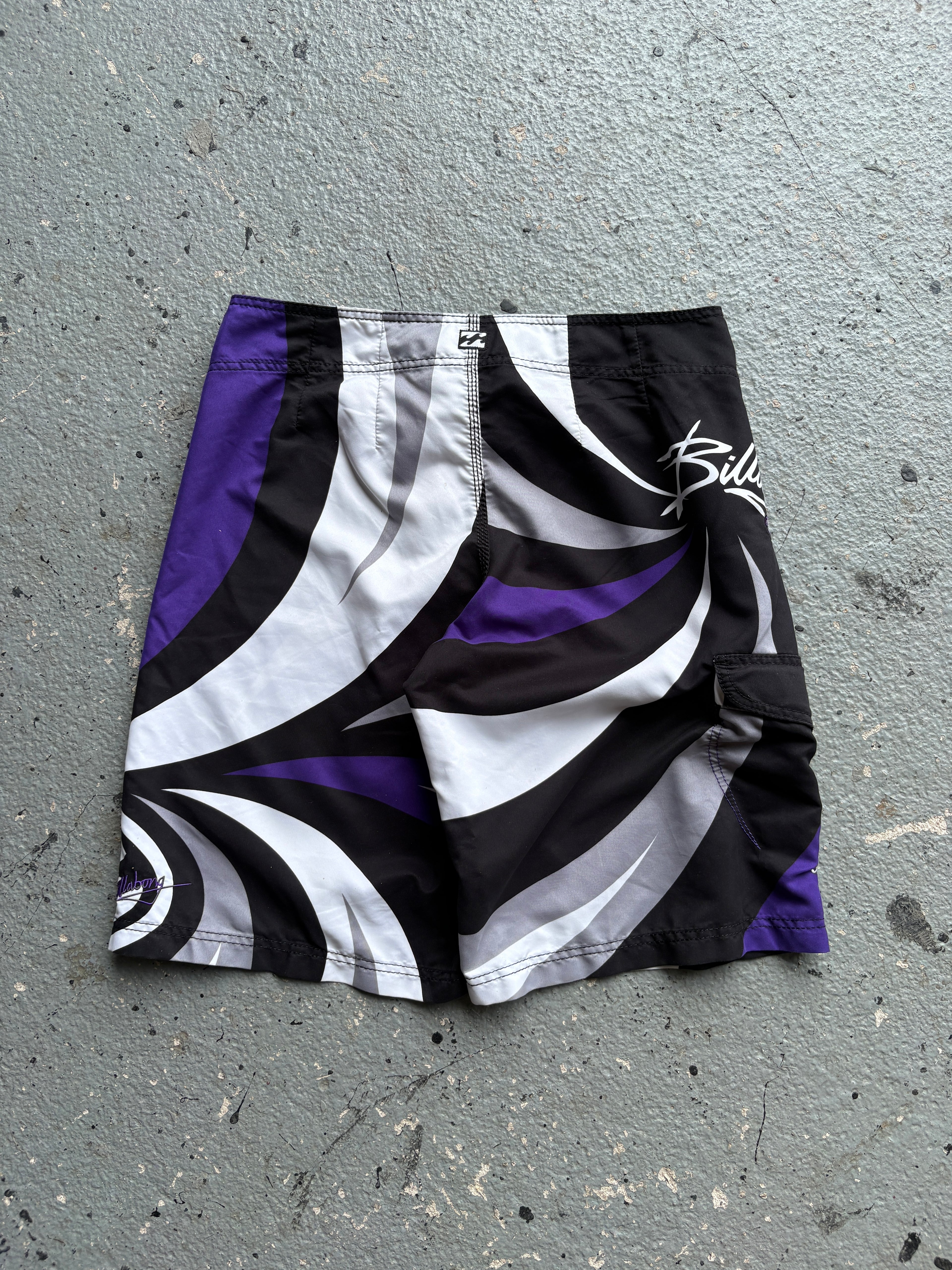 2000s Billabong Spiral Boardshorts Purple / Black / White