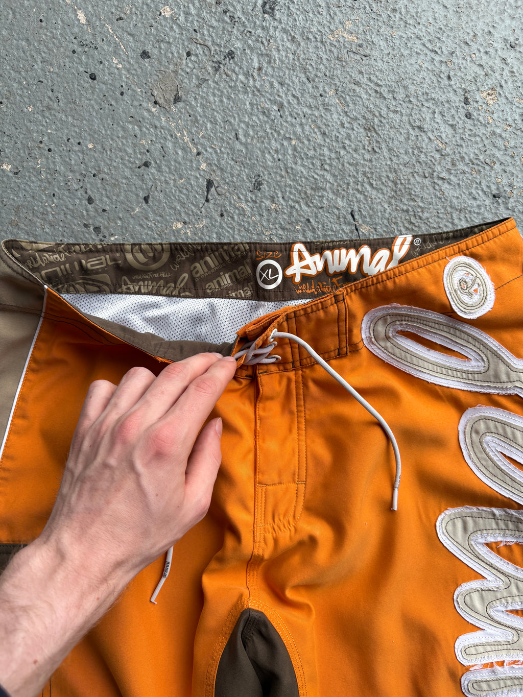 2000s Animal Boardshorts Orange / Brown / White Spellout