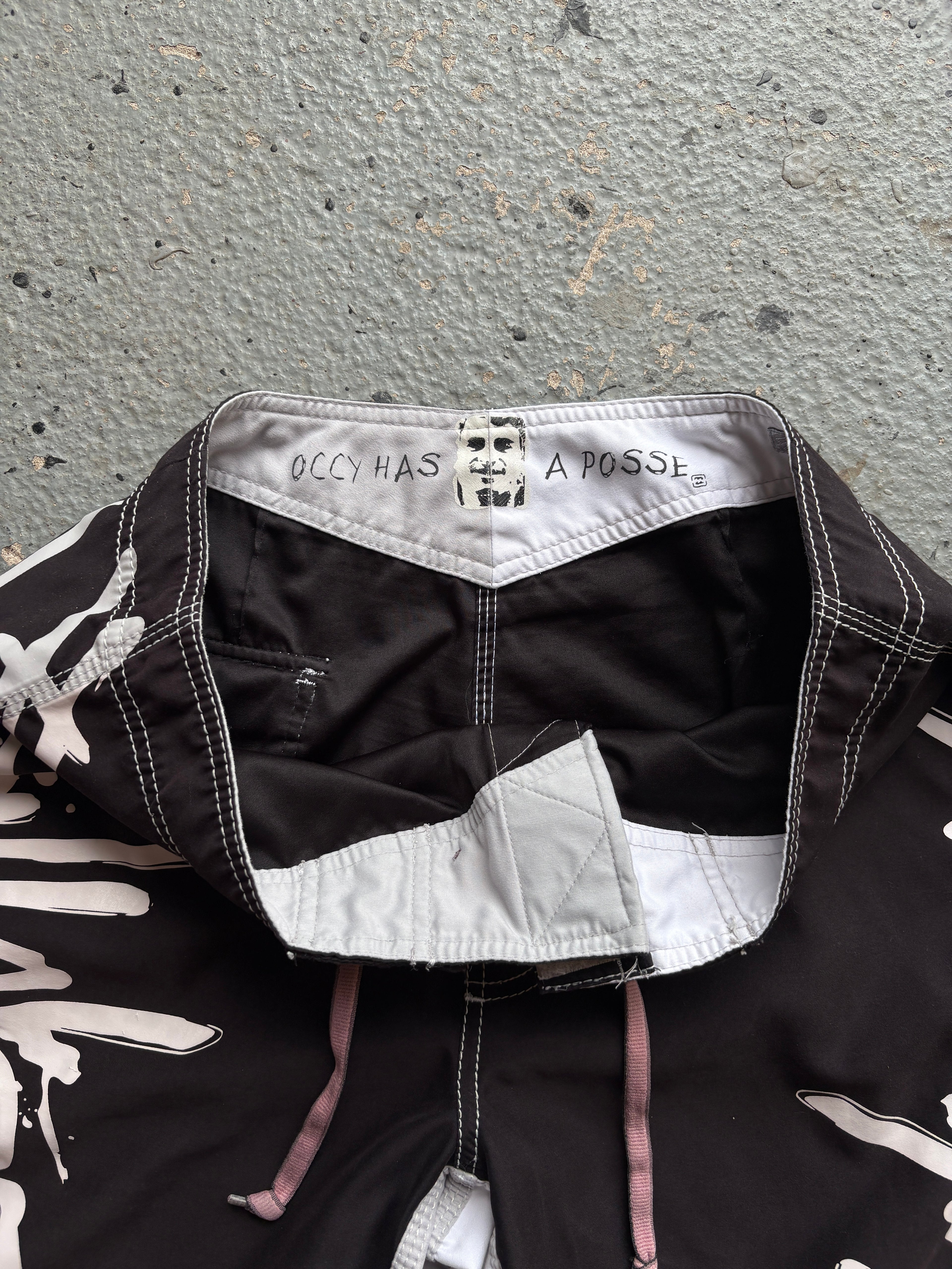 2000s Billabong "Occy Has A Possy" Board Shorts Black / White