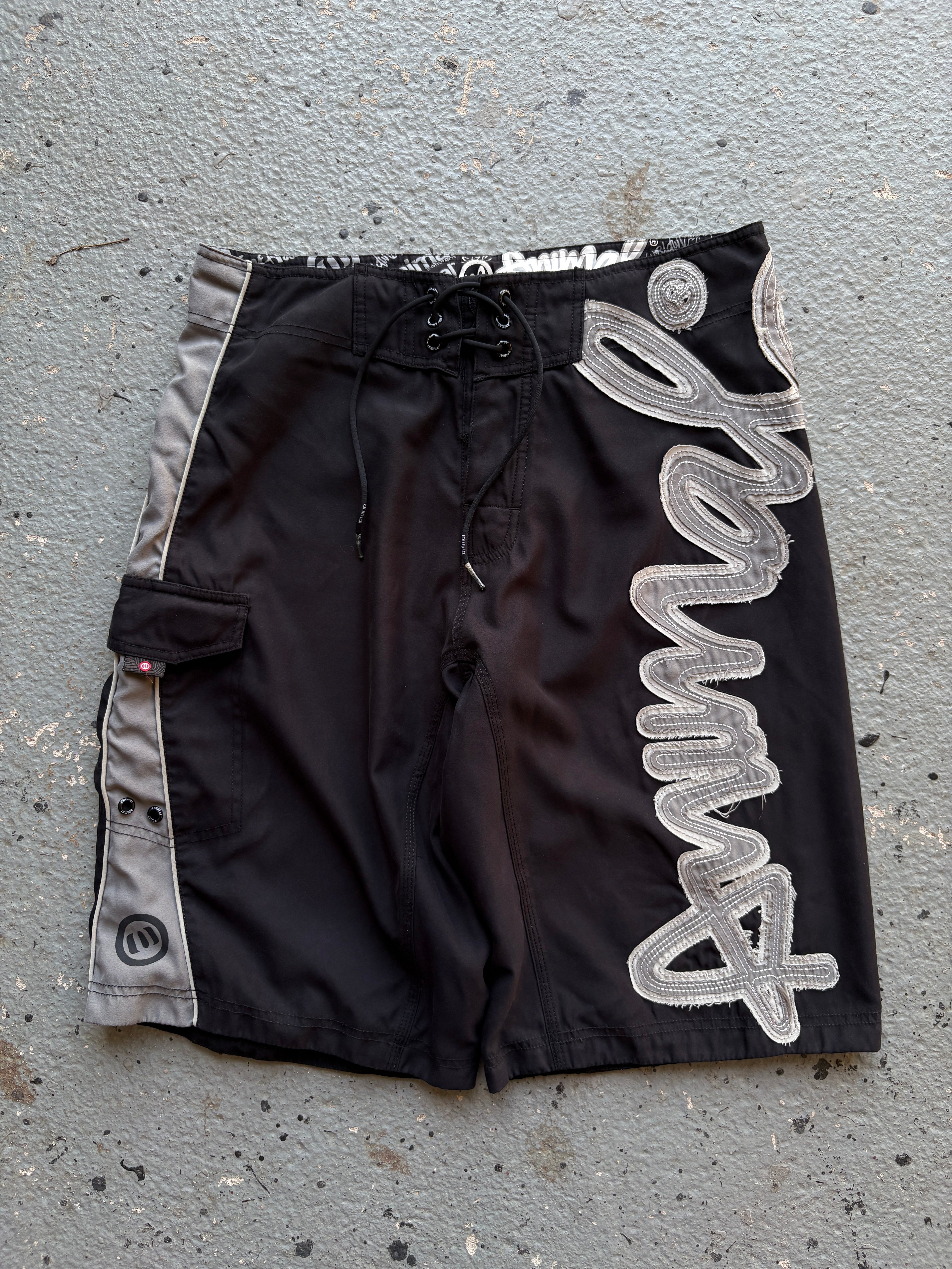 2000s Animal Board Shorts Spell Out Black / Grey